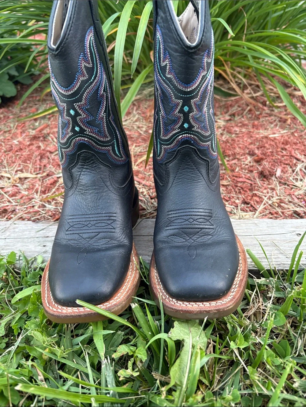 Shyanne Black Kids Western Boots with Multicolor Stitching